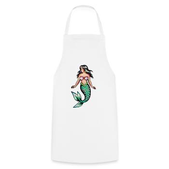Tatouage de sirène rétro - Tablier de cuisine - blanc - Devant - AI Model Male 185 dark (185cm)