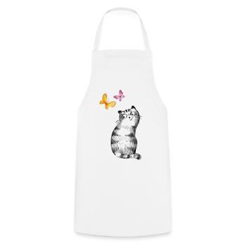 Chat aux papillons – Conception de croquis - Tablier de cuisine - blanc - Devant - AI Model Male 185 dark (185cm)
