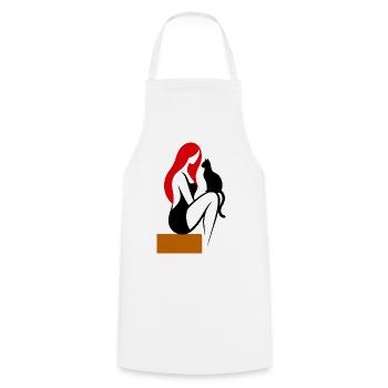donna_stilizzata_con_capelli_rossi_e_gatto_nero - Kochschürze - Weiß - Vorne - AI Model Male 185 dark (185cm)