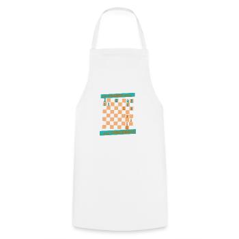 The ORANGE move ... and CHECKMATE - shoulder straps - Cooking Apron - white - Front - AI Model Male 185 dark (185cm)