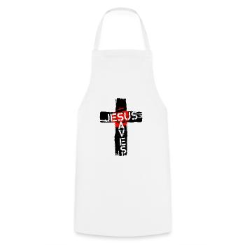 Jesus saves - Cooking Apron - white - Front - AI Model Male 185 dark (185cm)