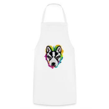 Siberian Husky in color - Cooking Apron - white - Front - AI Model Male 185 dark (185cm)