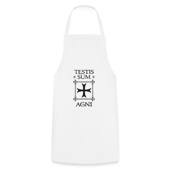 Crusader Cross + Testis Sum Agni - Cooking Apron - white - Front - AI Model Male 185 dark (185cm)