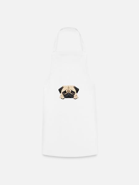Mops Peeking Niedliche Entzückende Lustige Tier Karikatur - Kochschürze - Weiß
