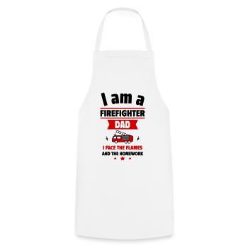 Papa pompier Cadeau de fête des pères - Tablier de cuisine - blanc - Devant - AI Model Male 185 dark (185cm)