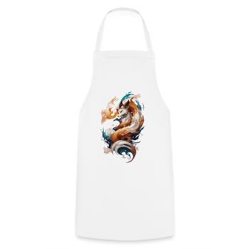 Vagues de fantaisie : l’élégant renard japonais Kitsune - Tablier de cuisine - blanc - Devant - AI Model Male 185 dark (185cm)