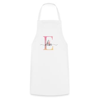 E| Monogram | Name | Elsa |Watercolor - Cooking Apron - white - Front - AI Model Male 185 dark (185cm)