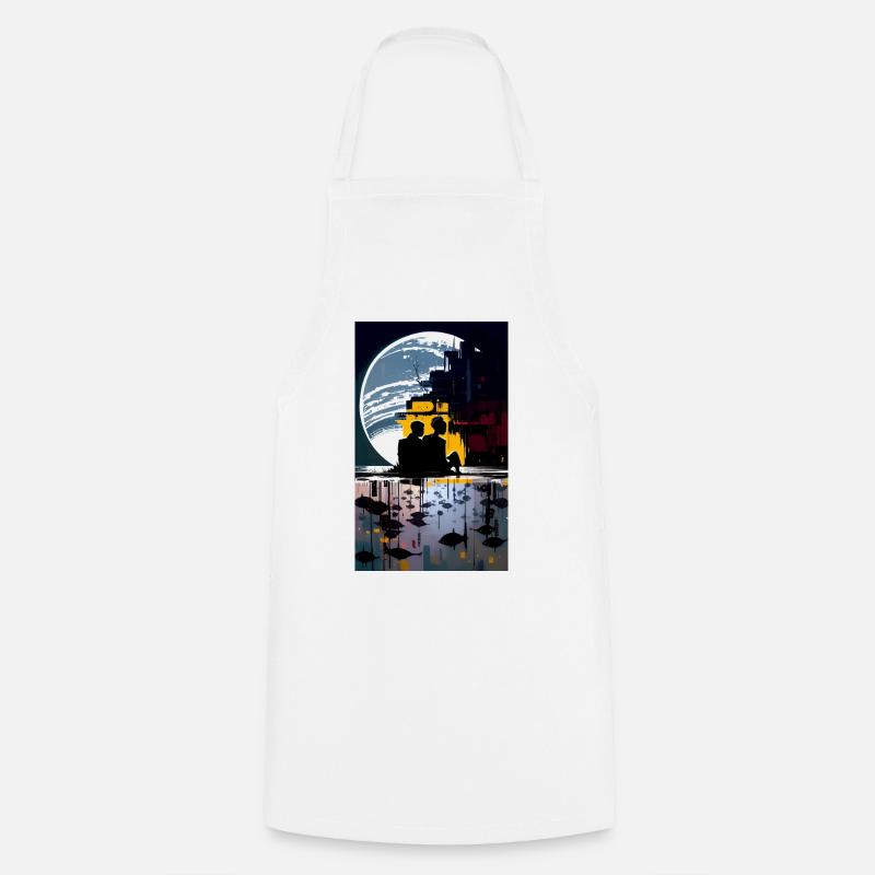 Futuristic Cityscape with Silhouettes - Cooking Apron - white