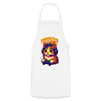 Chat gamer dynamique avec casque, j'adore les chats - Tablier de cuisine - blanc - Devant - AI Model Male 185 dark (185cm)