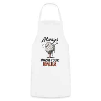 Always Wash Your Balls – Lustiges Golf T-Shirt - Kochschürze - Weiß - Vorne - AI Model Male 185 dark (185cm)