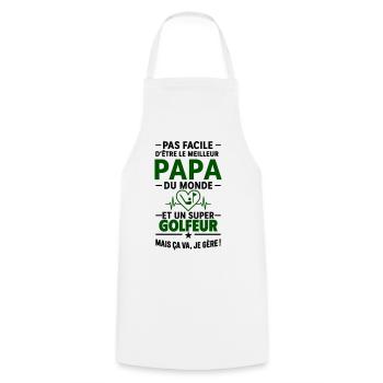 Cœur + Golf – Super Papa Golfeur - Tablier de cuisine - blanc - Devant - AI Model Male 185 dark (185cm)