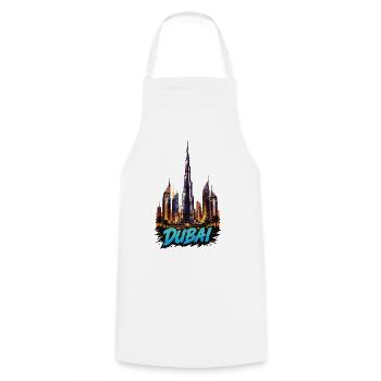 Dubai Skyline Neon-Effekt - Kochschürze - Weiß - Vorne - AI Model Male 185 dark (185cm)