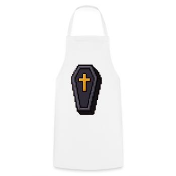Pixel-Sarg mit goldenem Kreuz - Kochschürze - Weiß - Vorne - AI Model Male 185 dark (185cm)