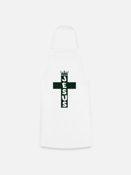 Jesus Kreuz mit Krone Motiv - Kochschürze - Weiß