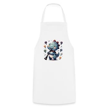 Cute Dino Flutist Plays Recorder - Cooking Apron - white - Front - AI Model Male 185 dark (185cm)
