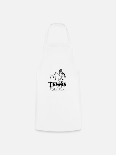 Tennis Girl Embroidery Figure Tennis Women Girl - Cooking Apron - white