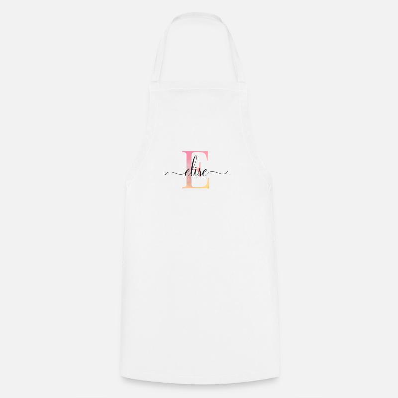 E| Monogramme | Nom | Élise |Aquarelle - Tablier de cuisine - blanc