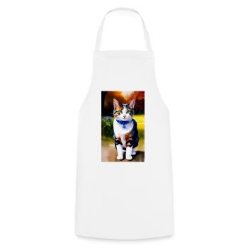 Domestic short haired cat waits for you - Cooking Apron - white - Front - AI Model Male 185 dark (185cm)