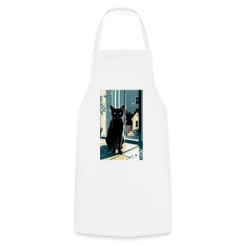 Domestic short haired cat during night - Cooking Apron - white - Front - AI Model Male 185 dark (185cm)