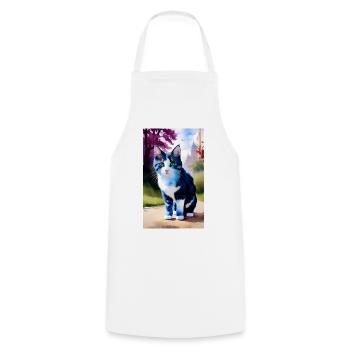 Domestic short haired cat looks at you - Cooking Apron - white - Front - AI Model Male 185 dark (185cm)