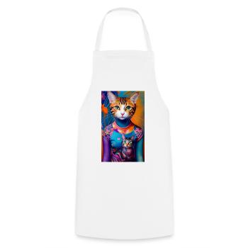 Prodigious domestic short haired cat - Cooking Apron - white - Front - AI Model Male 185 dark (185cm)