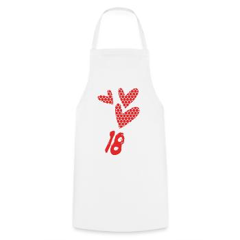 18. 18 YEARS OLD. 18th ANNIVERSARY. BIRTHDAY 18 YEARS. - Cooking Apron - white - Front - AI Model Male 185 dark (185cm)