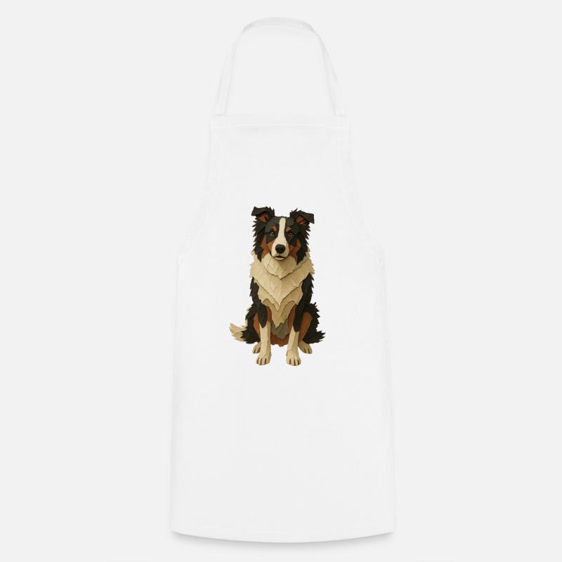 Layered Paper Collie - Cooking Apron - white