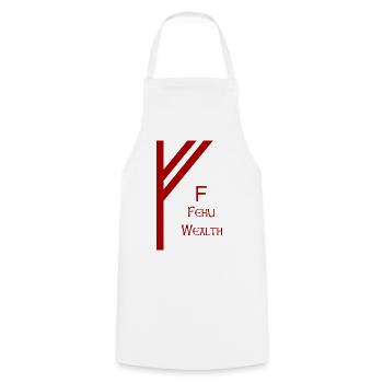 Fehu Rune komplett Rot – Wikinger Futhark Nordisch - Kochschürze - Weiß - Vorne - AI Model Male 185 dark (185cm)