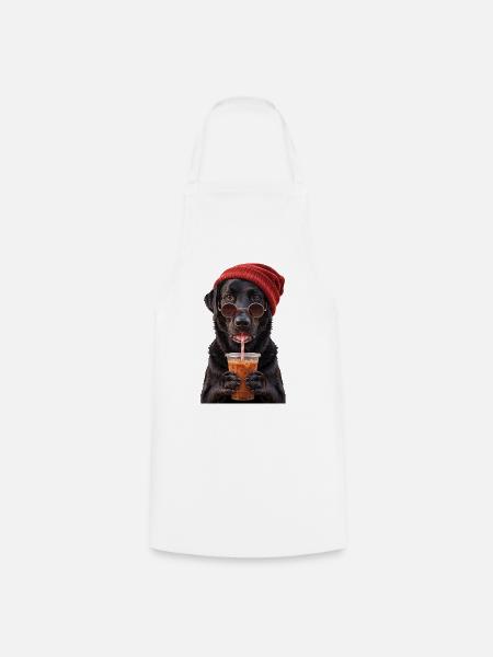 Labrador mit Mütze und Eiskaffee - Kochschürze - Weiß