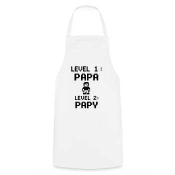 LEVEL 1 : PAPA | LEVEL 2 : PAPY — Le T-shirt des H - Tablier de cuisine - blanc - Devant - AI Model Male 185 dark (185cm)