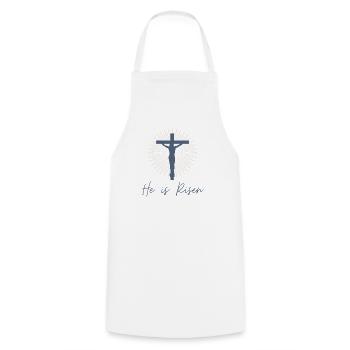 Jesus on the Cross "He Is Risen" Design - Cooking Apron - white - Front - AI Model Male 185 dark (185cm)