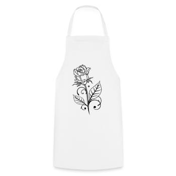 Rose mit Blättern - Kochschürze - Weiß - Vorne - AI Model Male 185 dark (185cm)