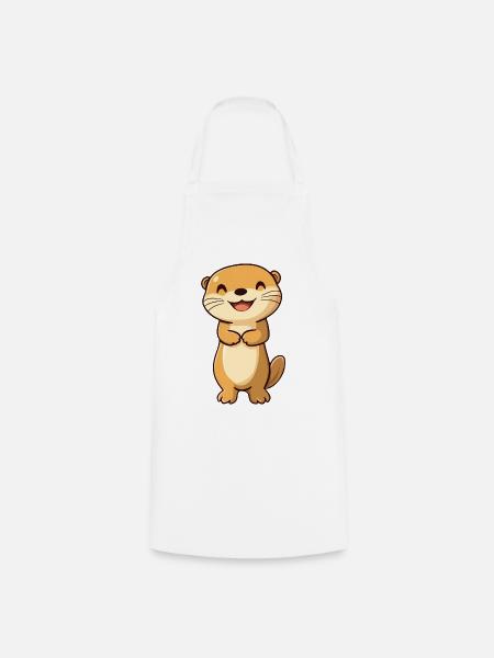 Cute and Happy Otter in Cartoon Style - Adorable - Cooking Apron - white