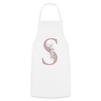 S Monogramme, Floral, Personnalisable - Tablier de cuisine - blanc - Devant - AI Model Male 185 dark (185cm)