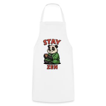 Panda Mönch mit Tee und Stay Zen Schriftzug - Kochschürze - Weiß - Vorne - AI Model Male 185 dark (185cm)
