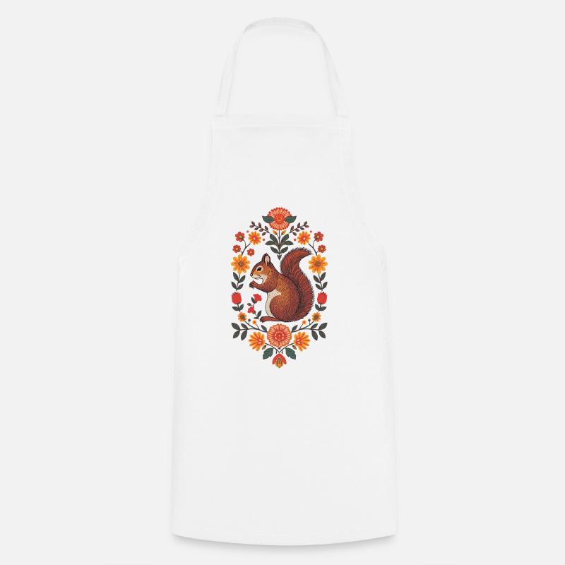 Écureuil dans une couronne de fleurs - Tablier de cuisine - blanc