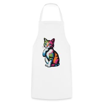 Nachdenkliche Pop-Katze Farbexplosion - Kochschürze - Weiß - Vorne - AI Model Male 185 dark (185cm)