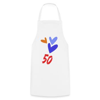 50. 50 YEARS. 50th ANNIVERSARY. 50 YEARS ANNIVERSARY. - Cooking Apron - white - Front - AI Model Male 185 dark (185cm)
