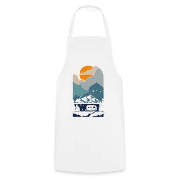 Camping Scouts Bergwanderung Sonnenuntergangscamper - Kochschürze - Weiß - Vorne - AI Model Male 185 dark (185cm)