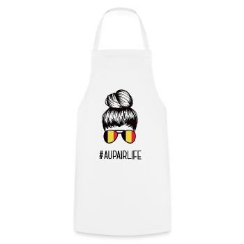 Au Pair Belgium Work & Travel Au Pair Year Abroad - Cooking Apron - white - Front - AI Model Male 185 dark (185cm)