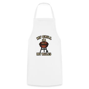 My Grill My Rules – Fun BBQ Design - Cooking Apron - white - Front - AI Model Male 185 dark (185cm)