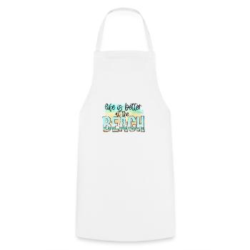 HOLIDAY BEACH HOLIDAYS PALM TREES SUN TRAVEL MOTIF - Cooking Apron - white - Front - AI Model Male 185 dark (185cm)
