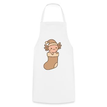 Axolotl in Christmas Socks – Cute Motif - Cooking Apron - white - Front - AI Model Male 185 dark (185cm)