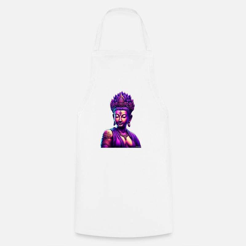 Neon Buddha with Lotus Crown - Cooking Apron - white