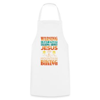 Mountain Bike Mountain Bike Jesus Christianity - Cooking Apron - white - Front - AI Model Male 185 dark (185cm)