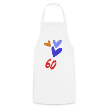 60. 60 ANS. 60e ANNIVERSAIRE. ANNIVERSAIRE 60 ANS. - Tablier de cuisine - blanc - Devant - AI Model Male 185 dark (185cm)