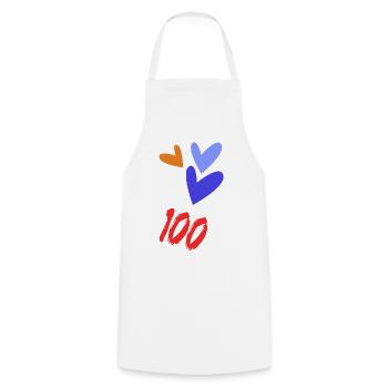 100. 100 YEARS. 100th ANNIVERSARY. BIRTHDAY 100 - Cooking Apron - white - Front - AI Model Male 185 dark (185cm)