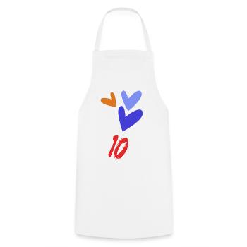 10. 10 YEARS. 10th ANNIVERSARY. 10 YEAR ANNIVERSARY. - Cooking Apron - white - Front - AI Model Male 185 dark (185cm)