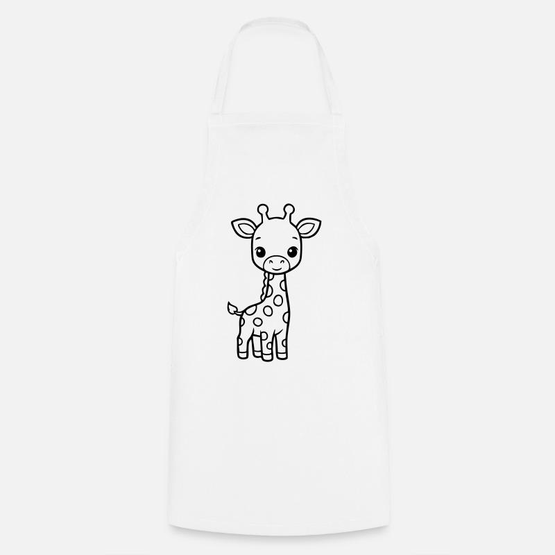 Cute Baby Giraffe – Black & White - Cooking Apron - white