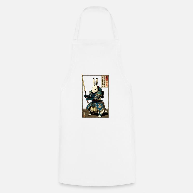 Japanese rabbit in samurai armor in ukiyo-e style - Cooking Apron - white